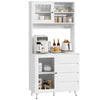 Tall Kitchen Cupboard 180cm Glass Doors 4 Drawers Pantry Cabinet White MDF Panel