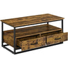 Coffee Table w/Storge Drawers & Shelves Retro Centre Table for Living Room Brown