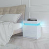 High Gloss BedsideTable Cabinet Storage 2 Drawers with LED Light Bedroom White
