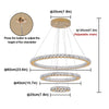 Gold Crystal Pendant Lights Chandelier LED Ceiling Light Dimmable Remote 3 Rings
