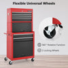 2-In-1 Lockable Tool Storage Cabinet High Capacity Rolling Tool Chest-Red