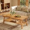 Solid Wood Coffee Table, 47-Inch Rustic Rectangle Center Table for Living Room