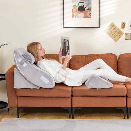 Adjustable Back Support Pillow 4pcs Bed Wedge Pillow w/ Removable Headrest