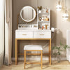 Modern Dressing Table Set with LED Light Mirror Stool Drawers Shelves Bedroom