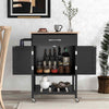 Kitchen Rolling Utility Cart Island Cart 2-Door Storage Cabinet-Black