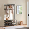 Industrial Large Coat Rack Stand with 24 Hooks and Shoe Bench for Entryway