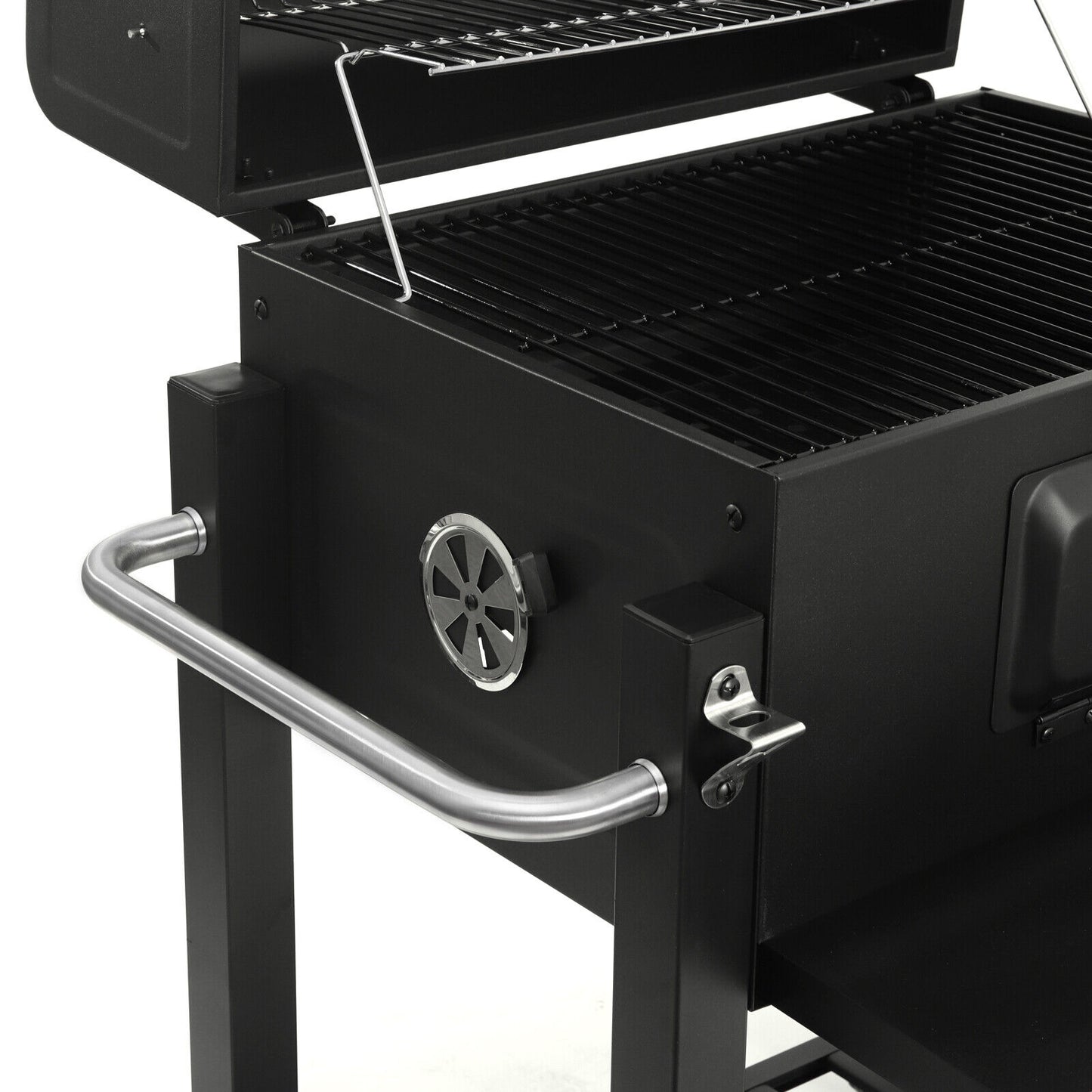 Garden Barbecue Grill Portable BBQ Trolley Grill with Thermometer Folding Shelf