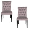 2pc Velvet Dining Chairs Padded Seat Retro Button Black Wooden Legs Home Kitchen