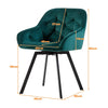 Set of 2 Green Swivel Dining Chair Velvet Rotatable Padded Seat Dining Room New