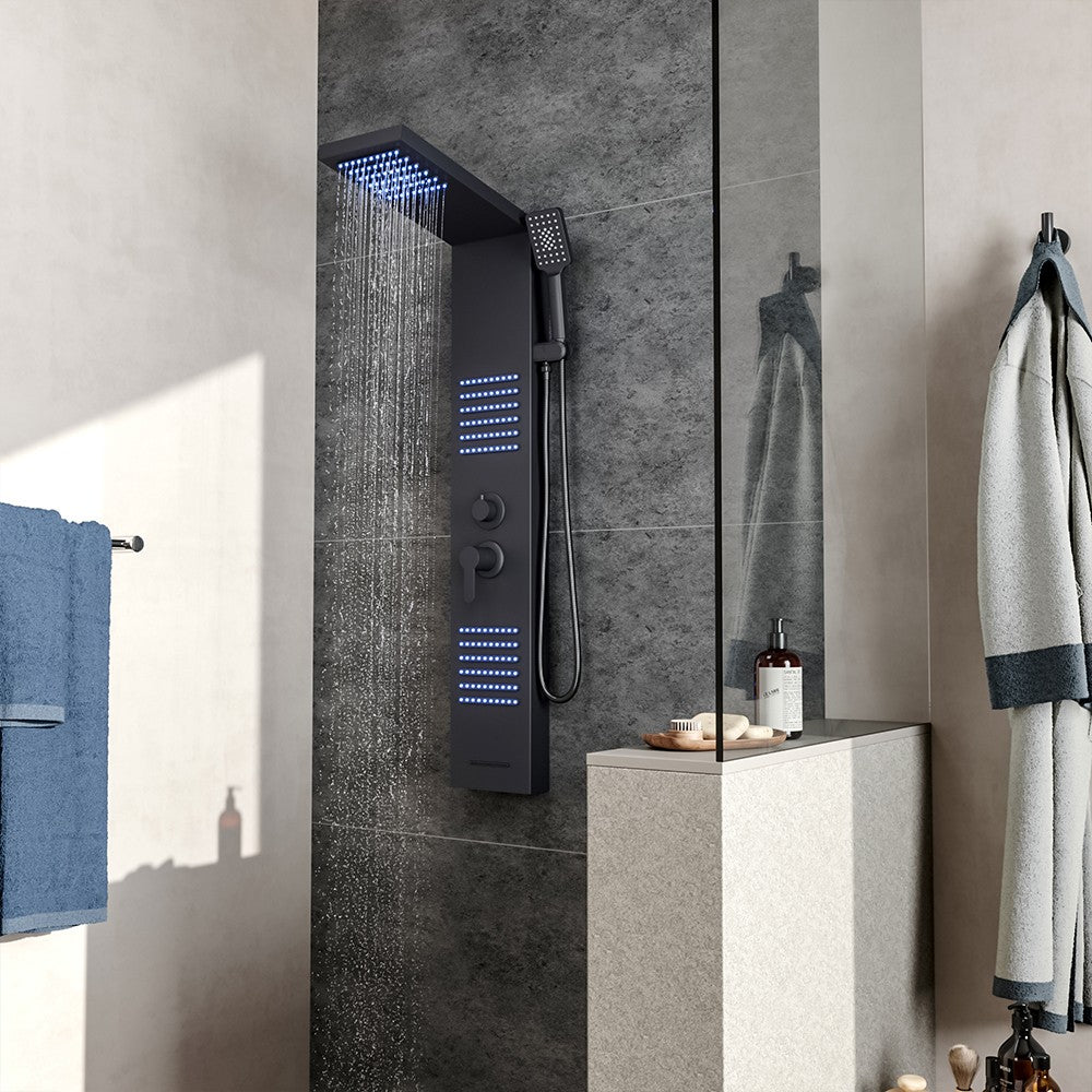 Bathroom LED Shower Panel Column Tower Waterfall Massage Body Jets Sys ...