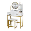 Modern Dressing Table Set 3 Color LED Lighted Vanity Table with Stool 2 Drawer