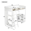 Single Solid Pine Wood Loft Bed Frame High Sleeper Bunk Bed Study Desk Cabin Bed