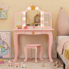 Kids Princess Vanity Table & Chair Set w/Pull-out Drawer & Stool-Pink