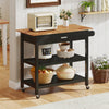 Kitchen Island Dining Room Serving Trolley with 2 Open Shelves-Black