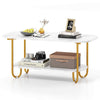 Modern 2-tier Tea Table Faux Marble Top Coffee Table-White