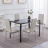 Set of 5 Black Marble Glass Dining Table & 4pcs Grey PU Leather Dining Chairs