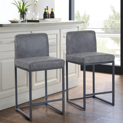 2Piece Bar Stools Counter Bar Stools with Back PU Leather Upholstered Bar Chair