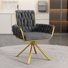 6 Pcs Rotatable Dining Chairs Velvet Padded Metal Legs Kitchen Swivel Chair Grey