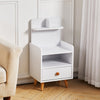 White Tall Cabinet Bedside Table Storage Narrow Chest of 2Drawer&Shelves Storage