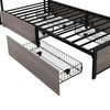 Single Bed Frame with LED Lights, 4 Drawers, Charging Station Metal Platform Bed