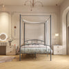 Double Size Metal Canopy Bed Frame 4-Poster Modern Platform Wooden Slat Support