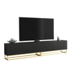 TV Unit 200cm Modular Cabinet | Fluted Doors | Black Matt | Gold Metal Base
