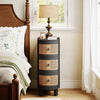 Solid Wood Side Table, 3-Drawer Rattan w/ Exquisite Embossed Handles Living Room