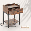 Industrial Bedside Table Accent End Table w/Charging Station-Coffee