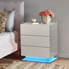 White Bedside Table with 3 drawers LED light High Gloss Front Board Bedroom