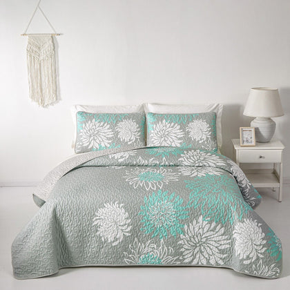 3 Piece Patchwork Bedspread Quilte Throw Rugs Bedding Double Size Pillowcases