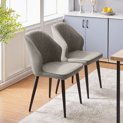 2 Pcs Dining Chair Faux Leather Soft Seat Dining Room Light Grey Modern New