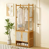 Bamboo Clothes Rails Garment Hanging Rack Display Stand w/3Tiers Storage Shelves