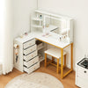 LED Light Dressing Table with 5 Drawers and 3 Open Shelves Vanity Table Gold Leg