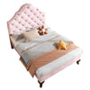 Velvet Upholstered Bed Single Size Bed 3ft w/ Headboard for Kids Teenager Pink