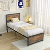 Single Size Bed Frame Heavy-duty Industrial Metal Platform Bed w/High Headboard