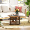 Coffee Table Round Lift Top Table with Hidden Storage Modern Steel Frame Brown