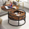 Round Lift Top Coffee Table with Storage Wood for Home Living Room Office Brown