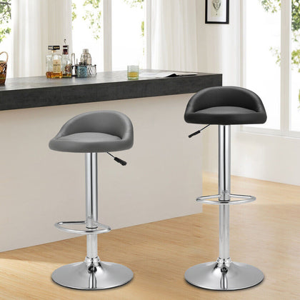 2pcs PU Leather Low Back Barstool Height Adjustable Swivel Stool Kitchen Chair