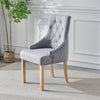 2x Fabric PU Leather Dining Chairs Button-Tufted Upholstered Wood Legs Armchairs