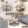 Coffee Table Round 2 Tier Storage Shelf Solid Rubber Wood Living Room Oak Black