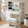 White Dressing VanityTable Makeup Desk LED Mirror Glass Top w/Drawer Divider