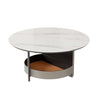 Round Marble Coffee Table Side Table Saddle Leather Storage Tray for Living Room