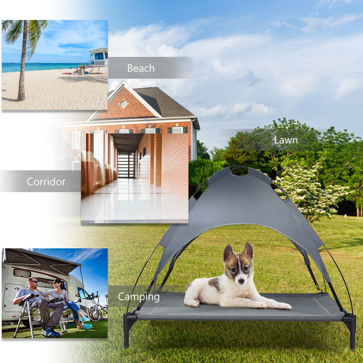 Exlarge Elevated Dog Bed Portable Pet Cot Tent w/ Removeable Canopy Waterproof