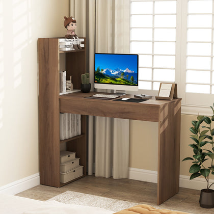 110 CM Study Writing Table with Side 4-Tier Storage Shelves-Oak