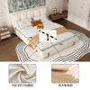 Double Bed Frame, Grey White, Upholstered Wooden Slat Bed Frame with Headboard