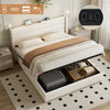 Ottoman Storage Bed Frame 5ft King Size Bed with Headboard Linen Fabric Beige