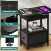 Narrow Side Table with USB Ports & Storage, Nightstand for Bedroom, Black