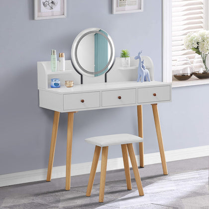 Modern Dressing Table with LED Lights Mirror White Vanity Make up Desk
