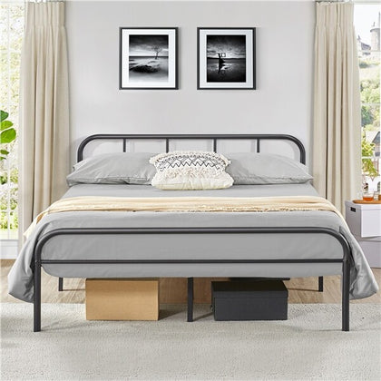 4ft6 Double Bed Frame, Strong Metal Bed Frame with Headboard, Black