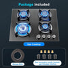 4 Burners Gas Hob 60cm Black Tempered Glass Kitchen Built in Gas Cooktop NG/LPG